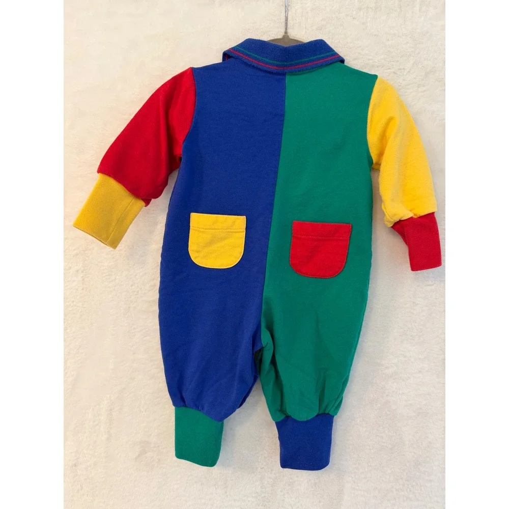 CC Baby Vintage Colorblock Bear Romper 3-6M Primary Colors Embroidered One Piece